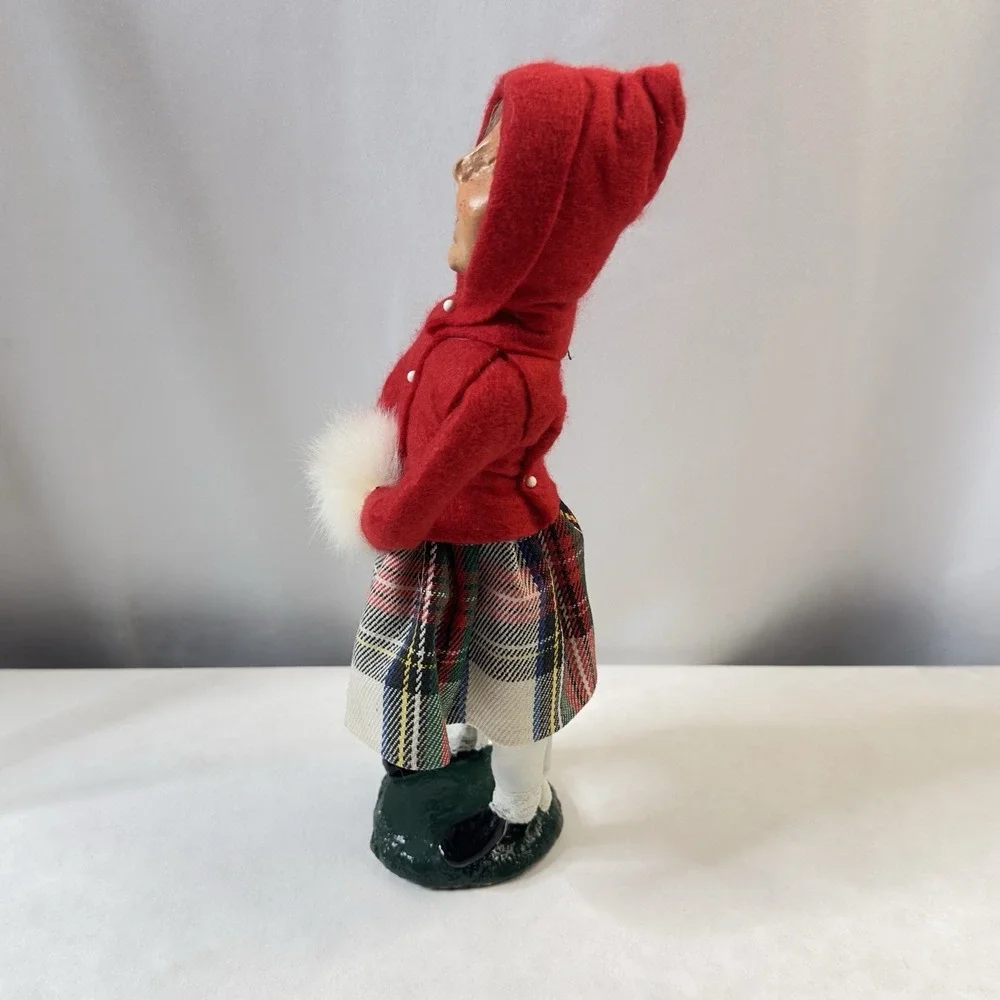 Byers Choice Retired 1980 Girl with Muff Plaid Skirt Red Hooded Jacket 10